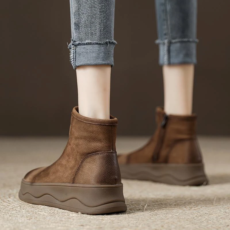 秋季厚底头层牛皮马丁靴女款春秋单靴2024新款真皮短靴冬加绒女鞋