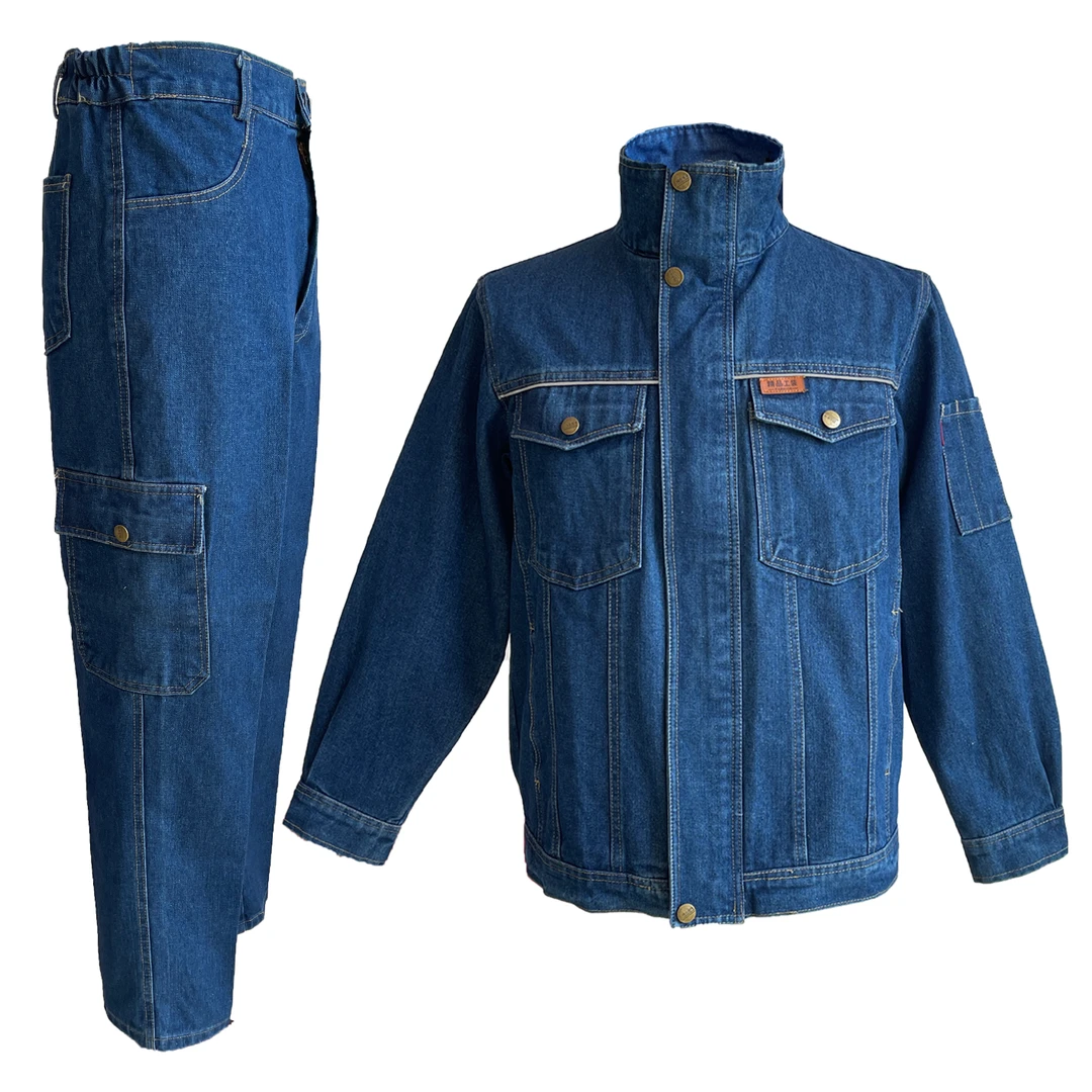 小标立领牛仔秋冬款工作服工装加厚劳保男装套装机修服电工电焊服