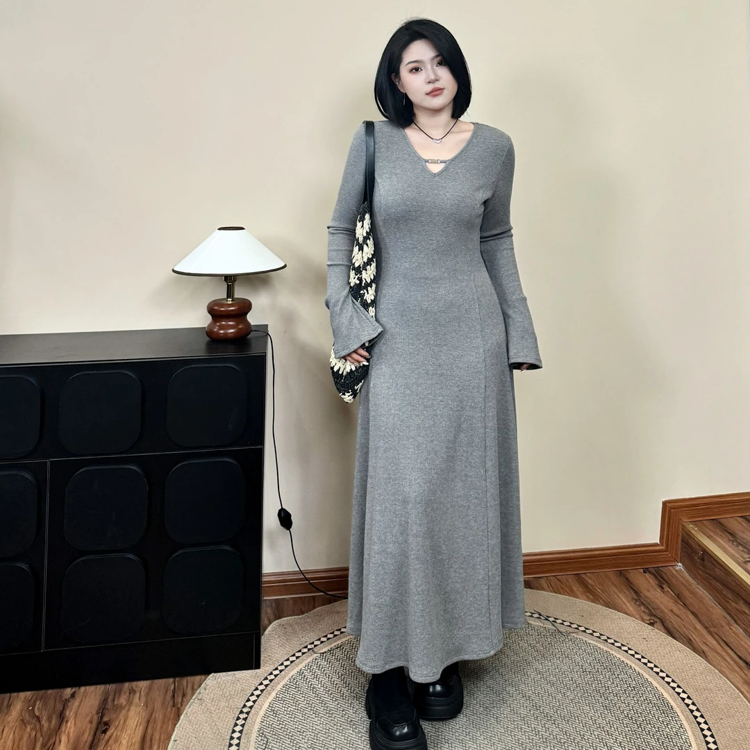 ARSENE【茶香可颂】秋冬时尚气质显瘦高腰内搭针织大码连衣裙-S1141