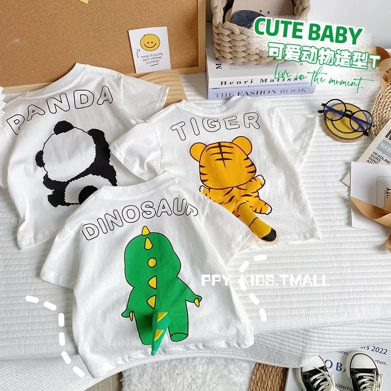 巴拉甄选夏季新款卡通男女中小儿童宝宝帅气可爱恐龙短袖T恤上衣
