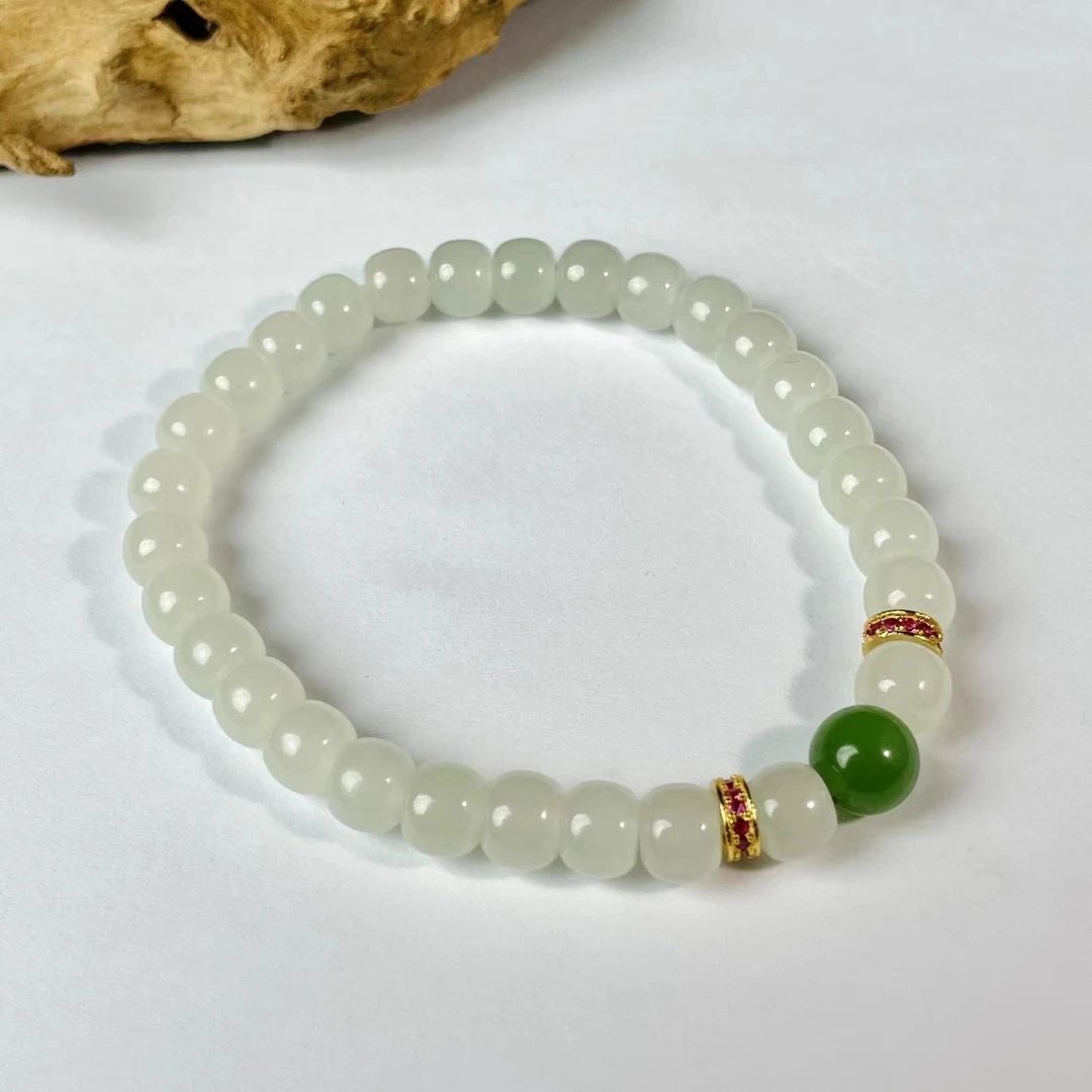 保真天然和田玉白玉桶珠手链约7M女手串素圈冰感玉单圈手串