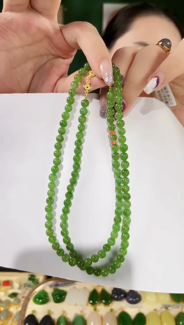 【闪购商品】和田玉（碧玉）·银S925镶嵌圆珠珠链一条