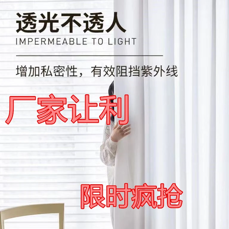 遮阳隔热防晒王冠纱透光不透人纱帘阳台简约窗帘飘窗卧室白色窗纱