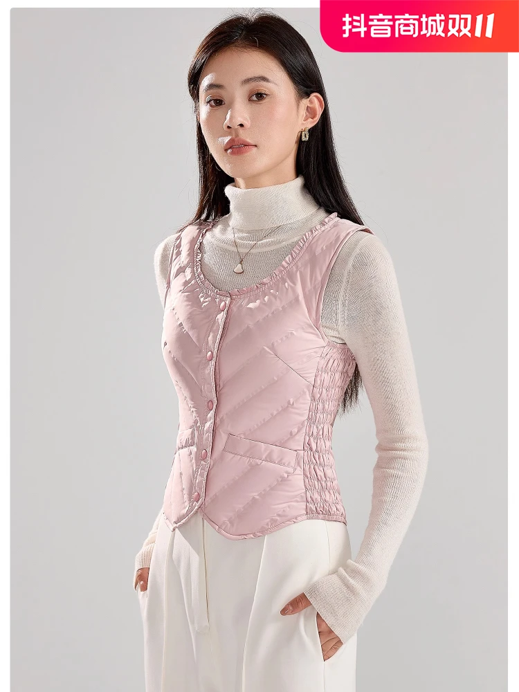 冬季时尚短款羽绒马甲女士轻薄修身坎肩白鸭绒保暖背心反季马甲