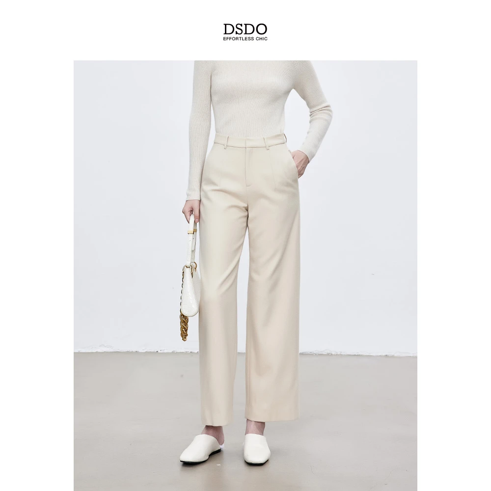 DSDO秋冬百搭神裤骆驼绒宽松显瘦阔腿裤高腰绵羊毛桑蚕丝毛呢裤