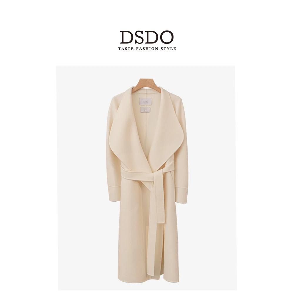 DSDO秋冬新款设计师宽松外套翻领中长款女士百搭羊毛双面呢大衣