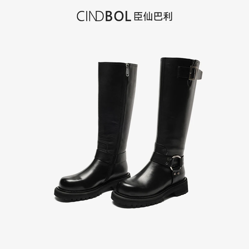 CINDBOL/臣仙巴利厚底粗跟骑士靴显瘦百搭长筒靴不过膝女靴1964