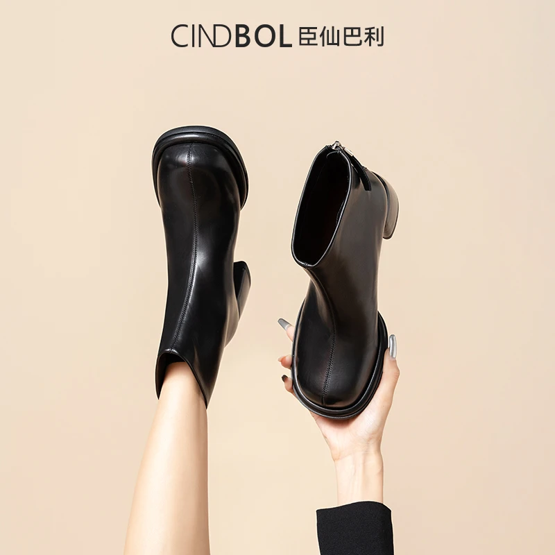 CINDBOL/臣仙巴利秋冬时尚百搭真皮瘦瘦靴1637