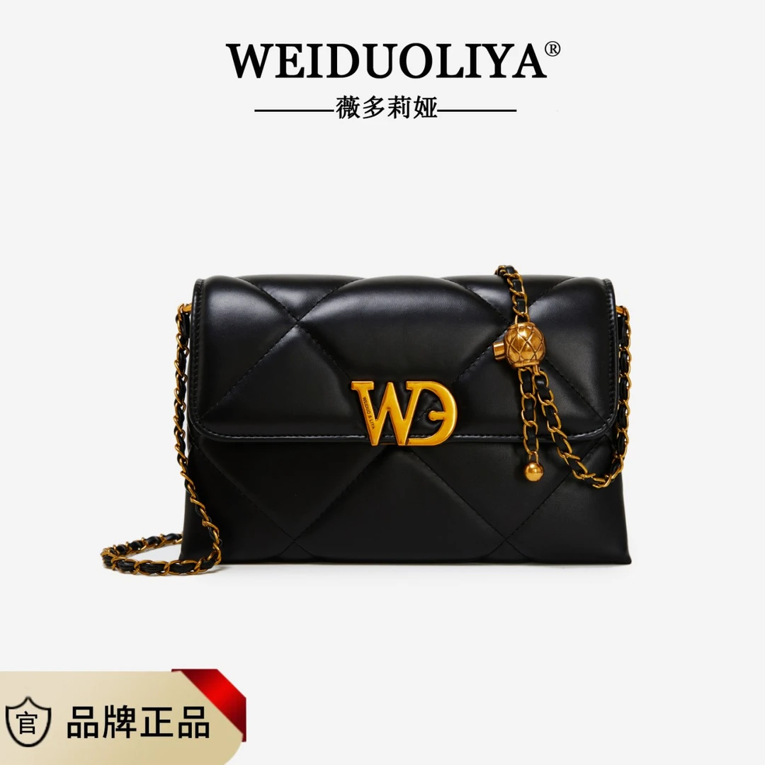 ［古中潮奢］薇多莉娅新款绣线小香风单肩包小金球斜挎链条包 9120