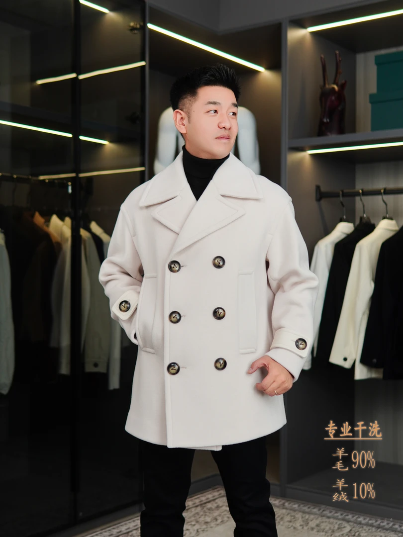 秋冬高奢 戗驳领 双排扣 男士时尚休闲羊毛大衣