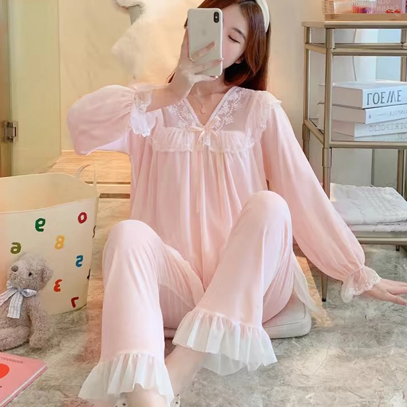 【星】薄款甜美公主风睡衣女春夏长袖网纱家居服套装67