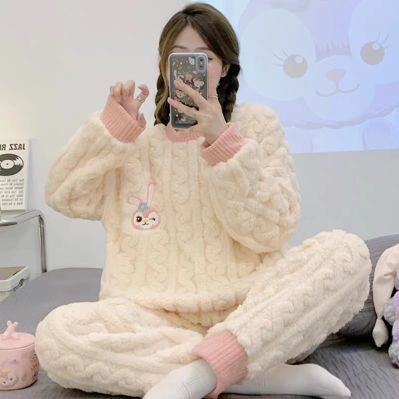 【星】睡衣女秋冬季加厚甜美可爱法兰绒加大码家居服套装S801