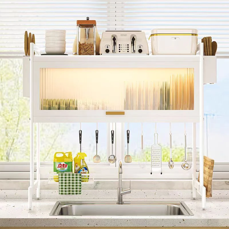 厨房水槽置物架多层碗盘收纳带柜门多功能储物柜放碗碟架沥水架子
