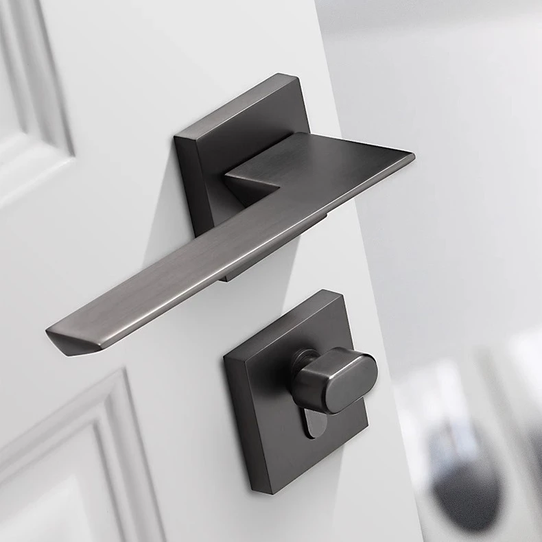 门锁室内卧室房门锁现代家用锁具磁吸静音门把手黑灰色分体木门锁