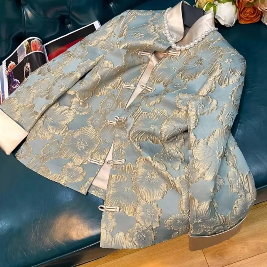 【喇叭花】国风提花刺绣夹棉时尚气质秋冬外套上衣