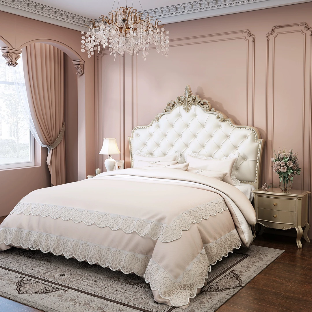 欧式床实木床美式轻奢1.8米主卧双人床宫廷雕花床1.5奶油风公主床