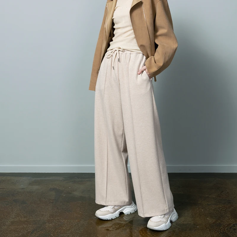 潮石先生&Miya雨果咖啡松紧腰系带阔腿休闲长裤T53512640