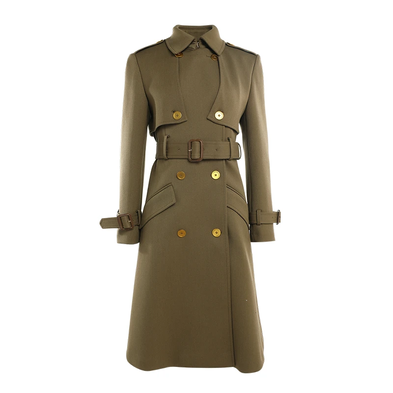 潮石时尚气质修身绵羊毛风衣款订制级高端大衣外套T43043060