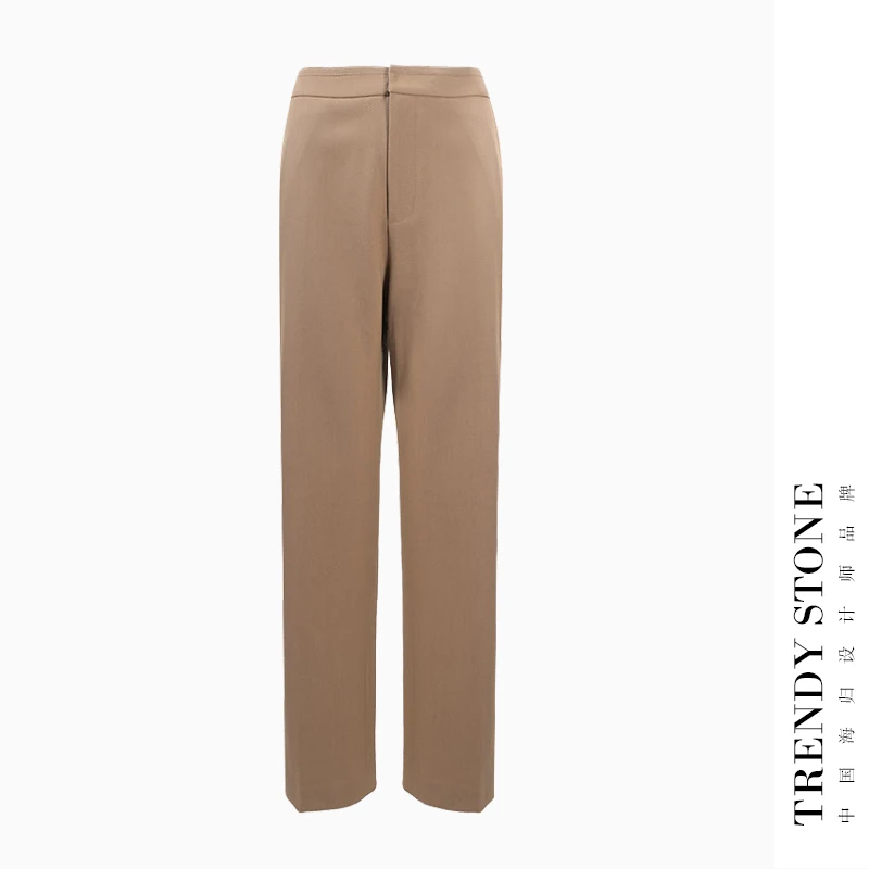 潮石进口羊毛立裁显瘦高腰直筒裤时尚百搭不扎肉裤子T33512140