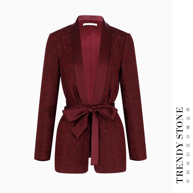 潮石“卢浮系列”限量法式提花醋酸翻领西式外套T61030590