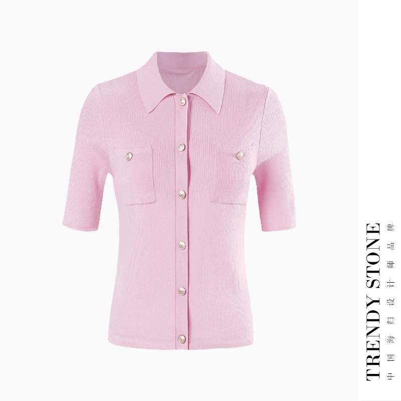 潮石新款精纺纯绵羊毛高级减龄百搭显瘦POLO毛衣针织衫T61829010