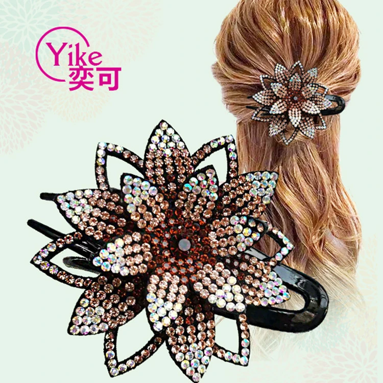 盘头发抓夹鸭嘴夹燕尾三齿夹网红优雅百搭水晶发夹头饰韩式成人
