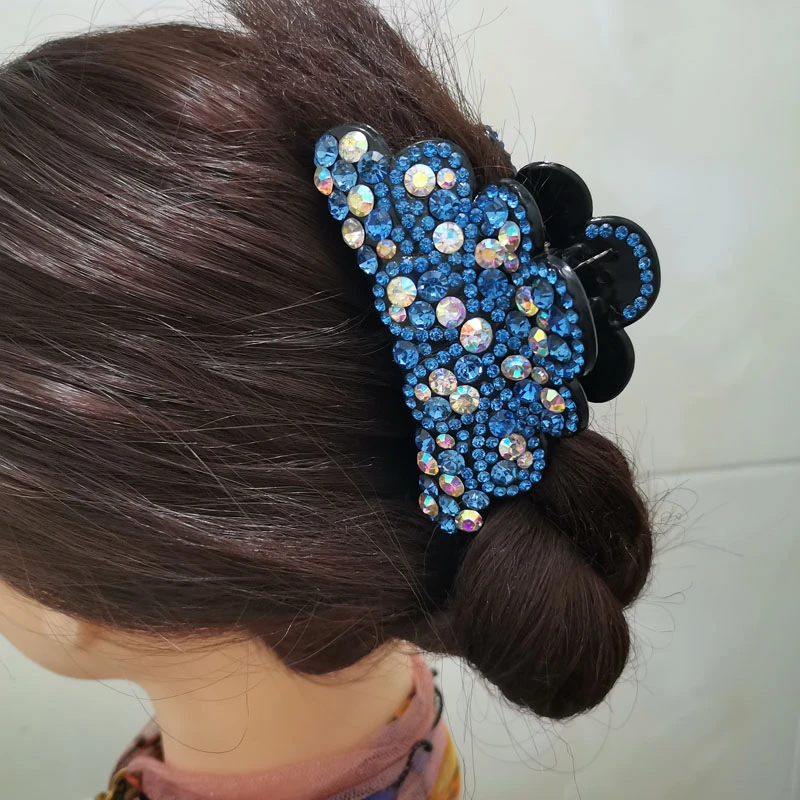 大号水钻盘发抓夹水晶发卡镶钻成人百搭发卡子韩版优雅竖夹发夹