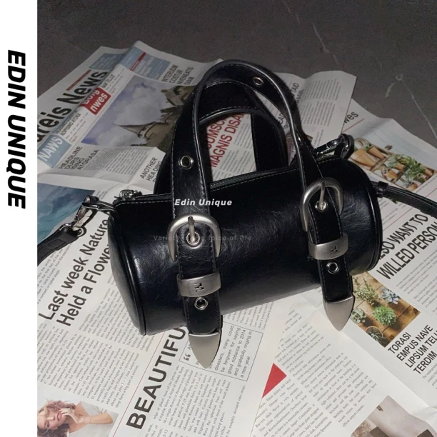 EDIN UNIQUE【一丁】小众复古机车波士顿手提包包斜跨小包时尚百搭