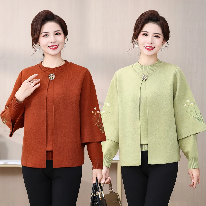 两件套妈妈装秋装外套洋气中老年女母亲衣服秋冬新款时髦中年上衣