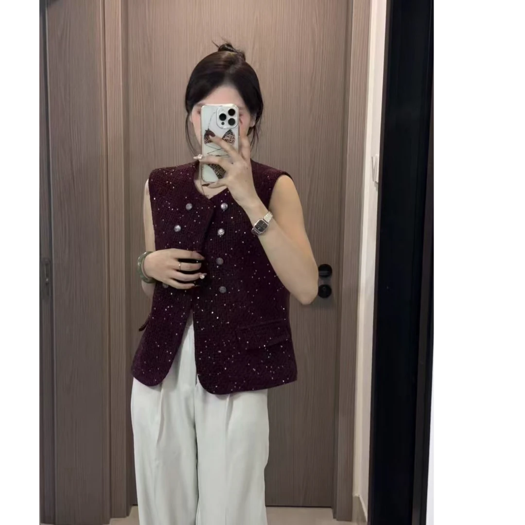 小香风马甲秋季安哥拉红气质名媛流行毛呢马夹外套欧洲站上衣女