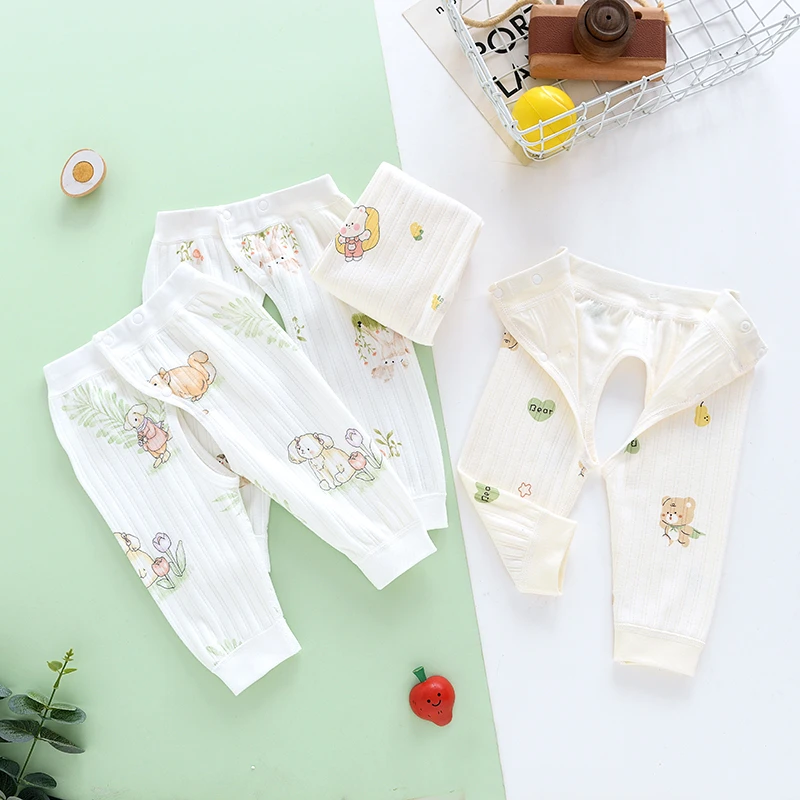 婴儿开档秋裤0-2岁纯棉无骨可调节按扣宝宝四季打底裤贴身