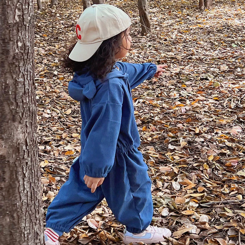 儿童罩衣连体冬季灯芯绒男女宝宝画画吃饭婴儿防脏爬爬服宽松护衣