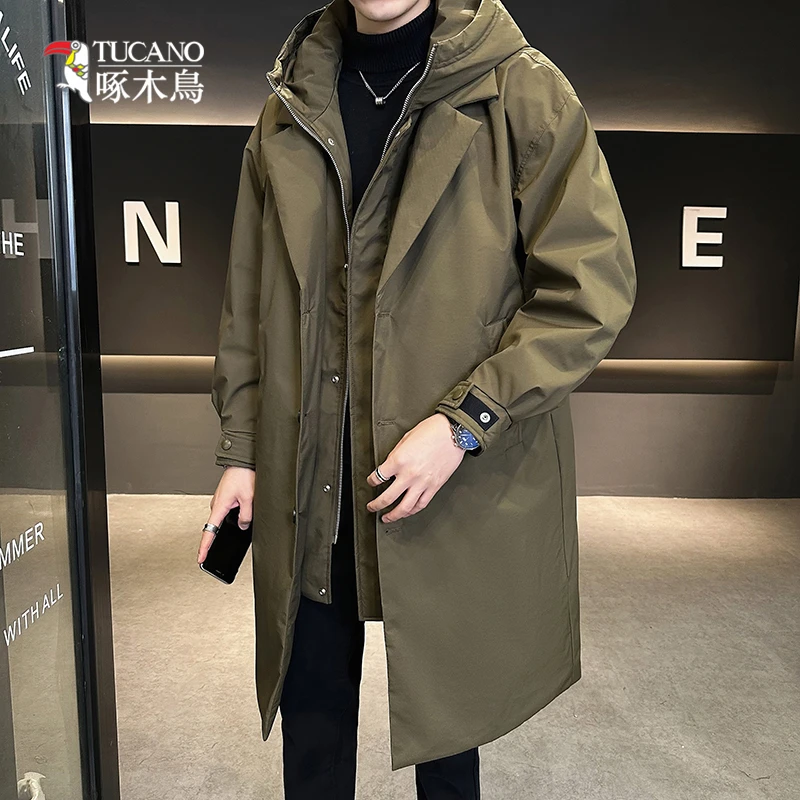TUCANO/啄木鳥冬装新款假两件连帽中长款羽绒服男士保暖外套1718