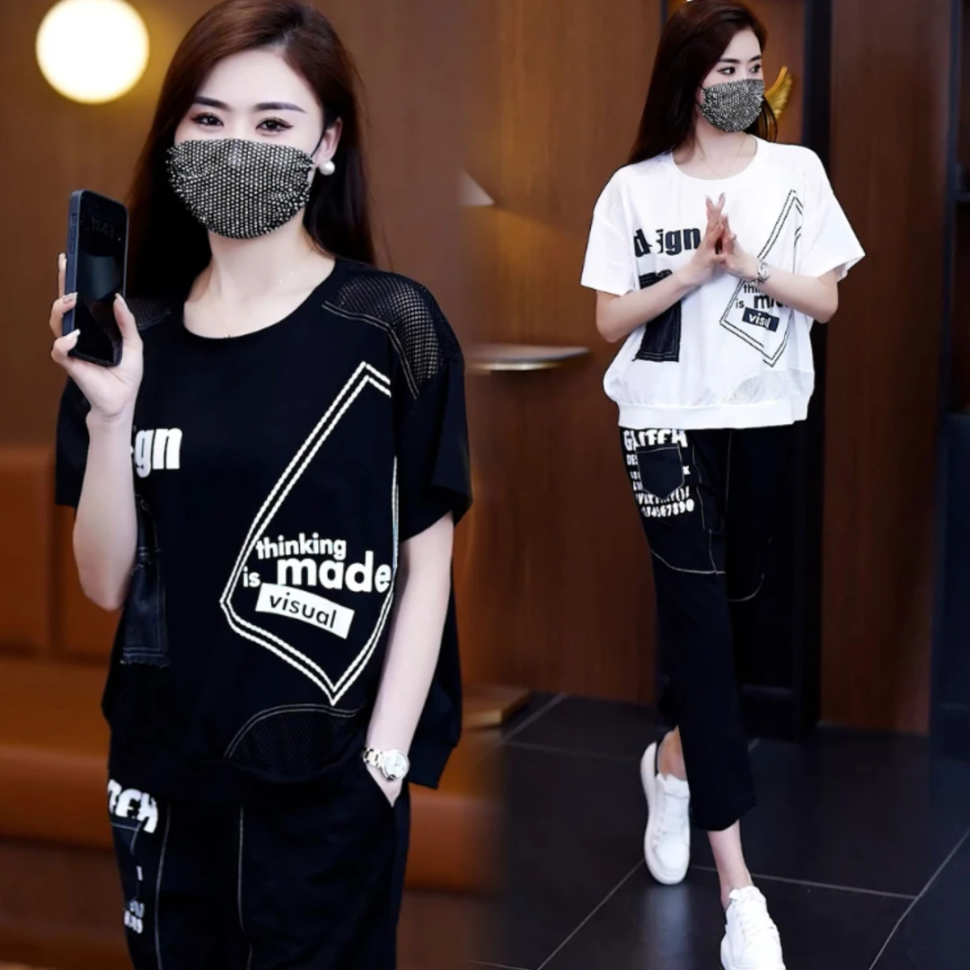夏季新款2024时尚套装大码女装洋气胖MM减龄显瘦两件套5012