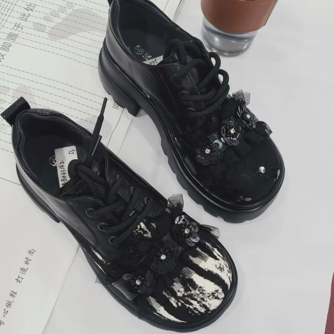 头层牛皮厚底系带轻底原版2024秋季欧洲站爆款时尚百搭乐福鞋女鞋