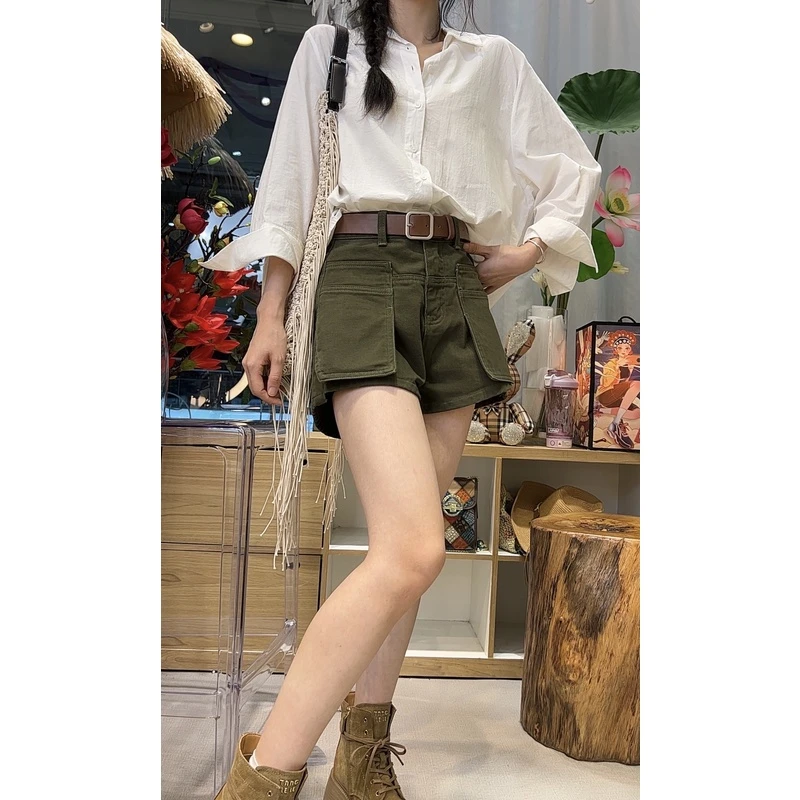 夏季新款小众双口袋设计时尚港风百搭短裤A版工装女休闲~TL511