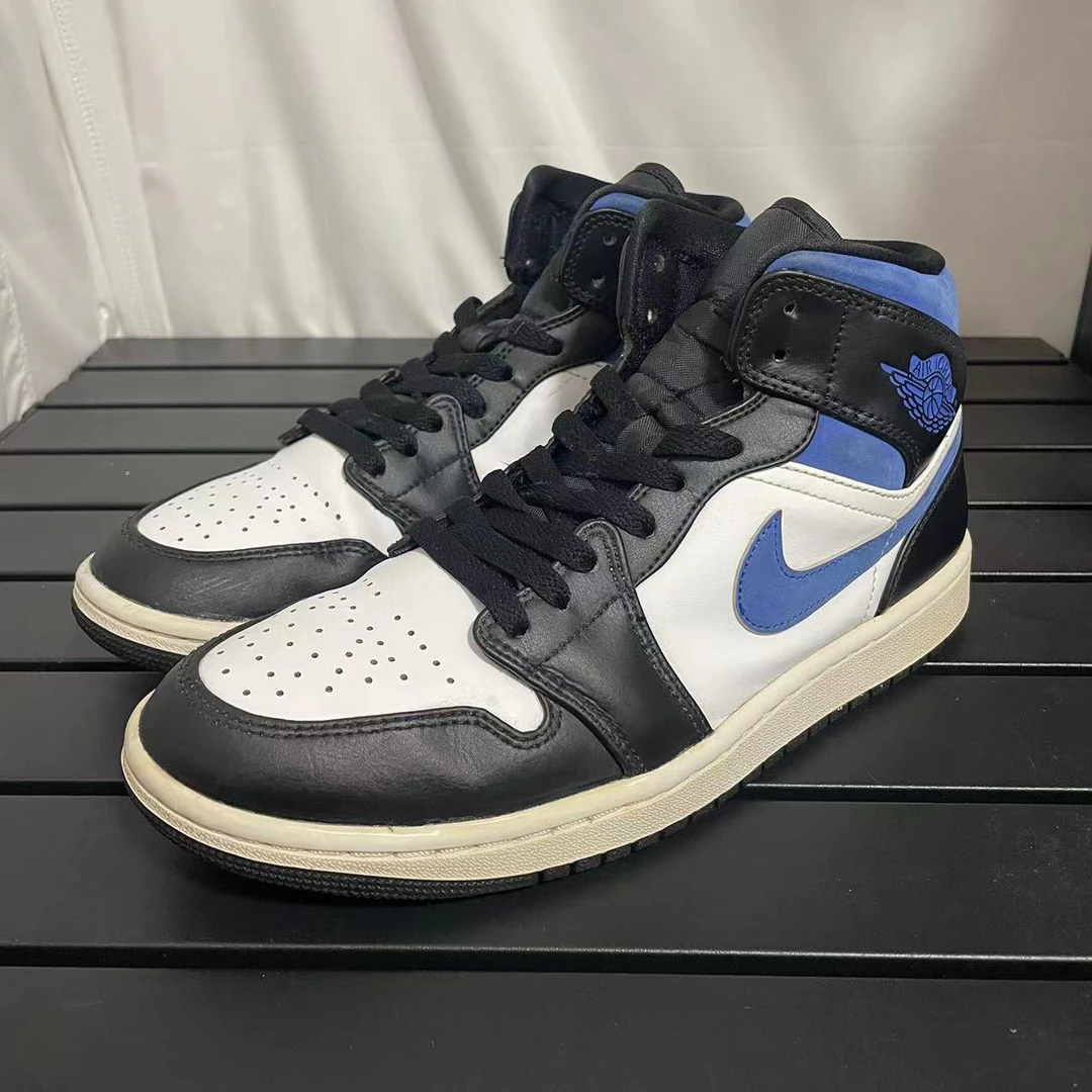 二手保正40.5码公价1.1k aj1皇家蓝中帮复古篮球鞋休闲黑蓝白