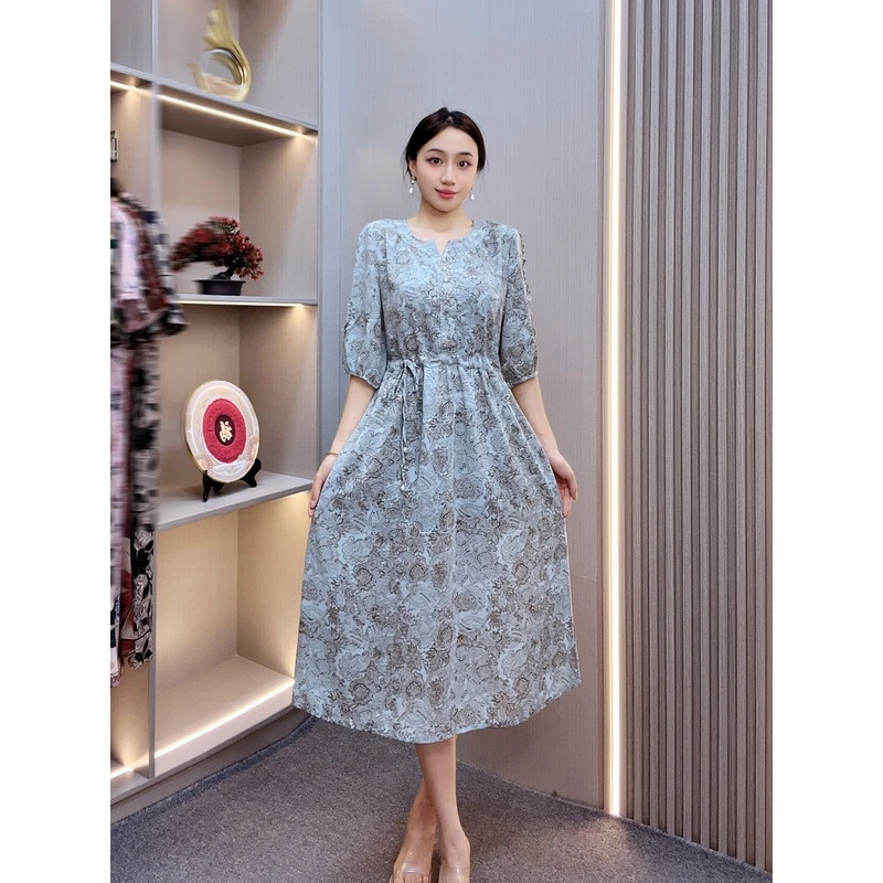 新款妈妈装中袖裙印花洋气【蓝魅】21