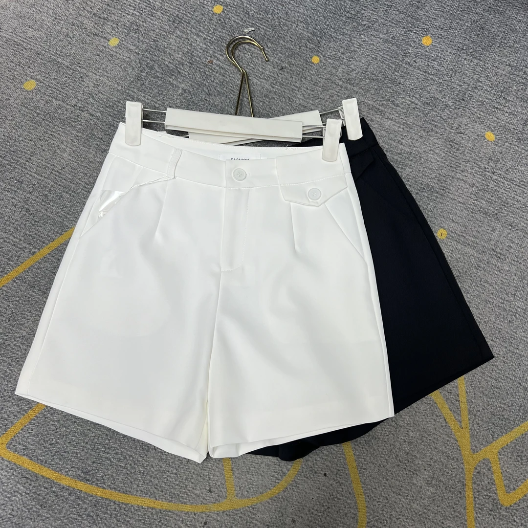 春夏季高腰简约黑白阔脚裤女外穿短裤西装短裤百搭a字女士休闲裤