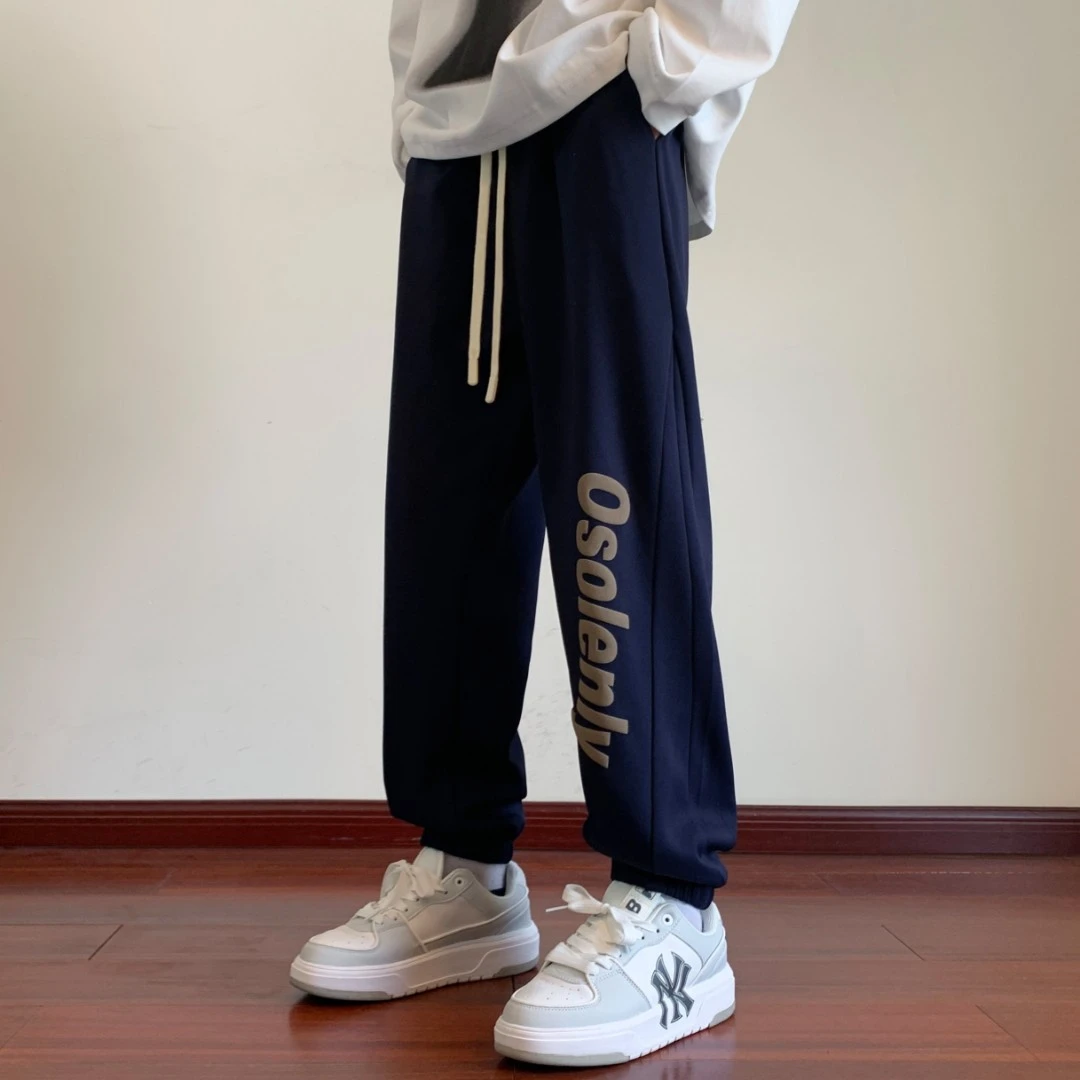 休闲裤子男士2023新款秋冬季菠萝格发泡印花宽松休闲透气大码男裤