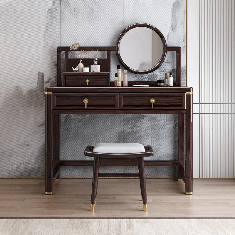 新中式紫金檀全实木梳妆台卧室高端小户型化妆桌镜妆凳组合211025
