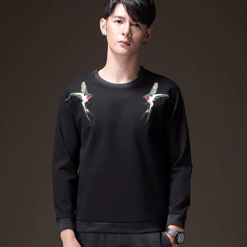 清仓处理太空棉男士卫衣长袖圆领宽松刺绣休闲