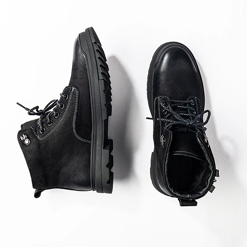 秋男士时尚百搭夏季黑色真皮厚底英伦风马丁靴（3d015）