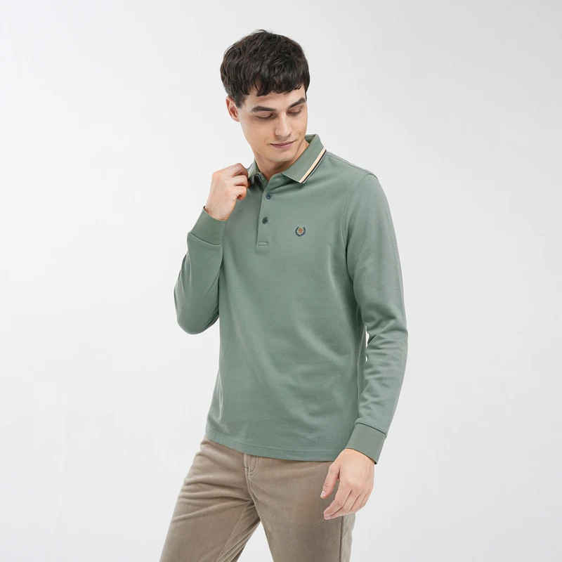 FORTEI/富鋌秋款珠地纯棉优雅绣标男士长袖翻领t恤22123131