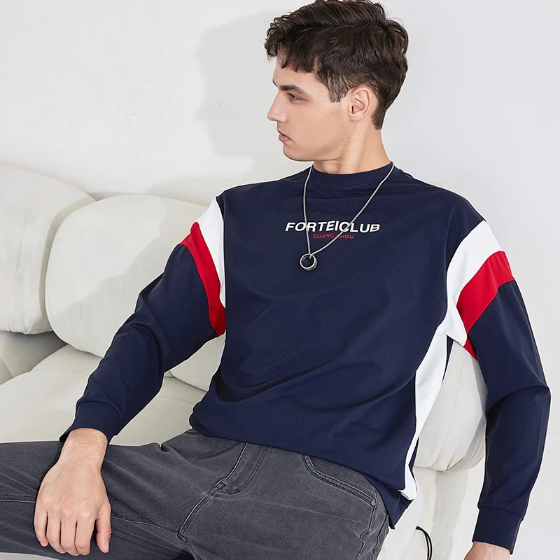 FORTEI/富鋌秋冬绅士时尚撞色弹力男士圆领卫衣潮流拼接22121111