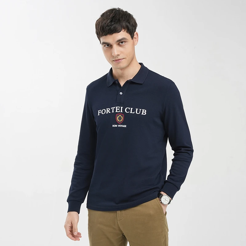 FORTEI/富鋌秋冬款时尚印花翻领商务休闲男士长袖t恤22123133