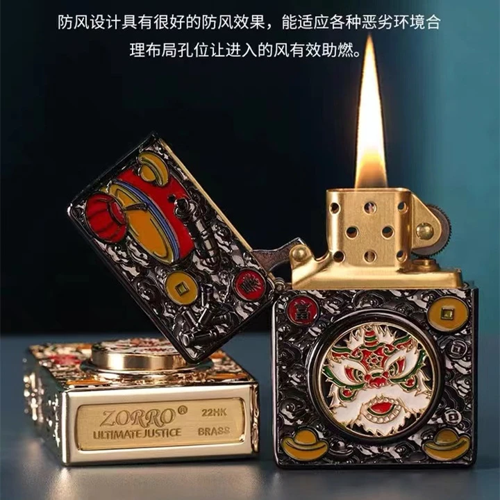 新款时尚便捷手工煤油打火机防风复古纯铜创意个性镶嵌盔甲机国潮