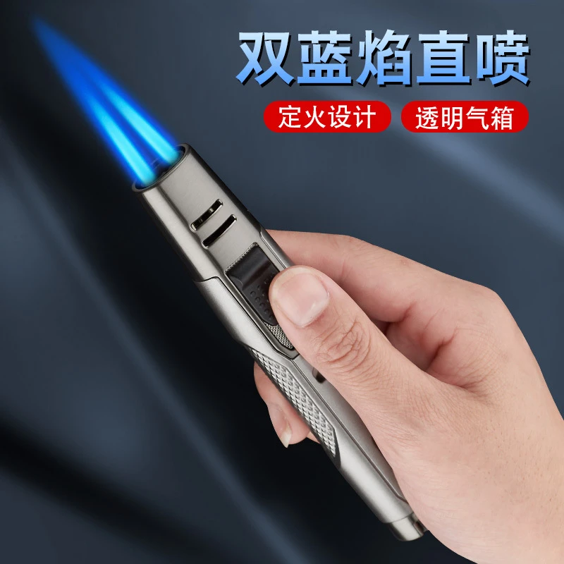 新款金属电子笔式焊枪户外双直冲蓝焰打火机防风充气个性点火器潮