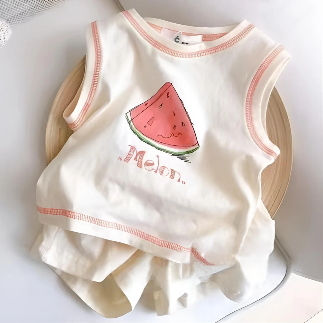 婴儿童装无袖两件套t恤两件套女宝宝可爱印花男童套装运动夏装薄