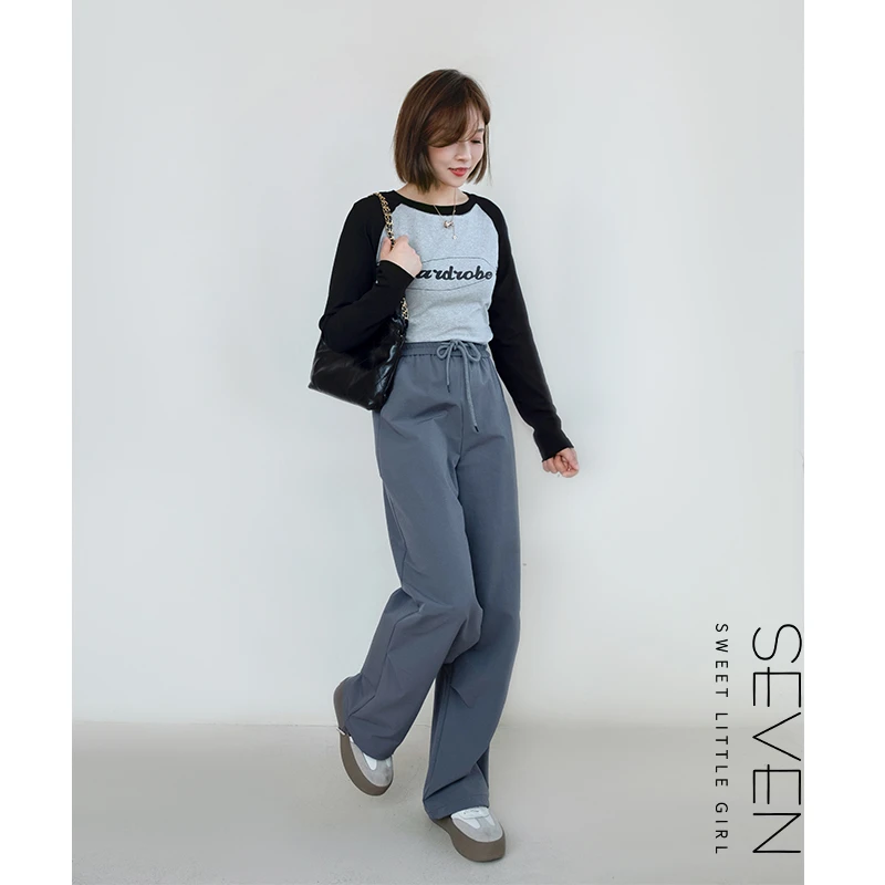 91七七146小个子黑色宽松显瘦工装裤女早秋高腰休闲阔腿裤小美说